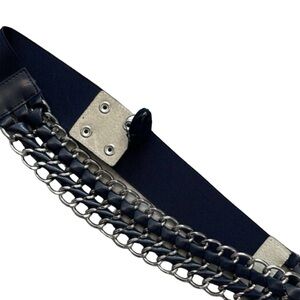 NWT $58 WHBM dark navy blue leather weaves chain belt
